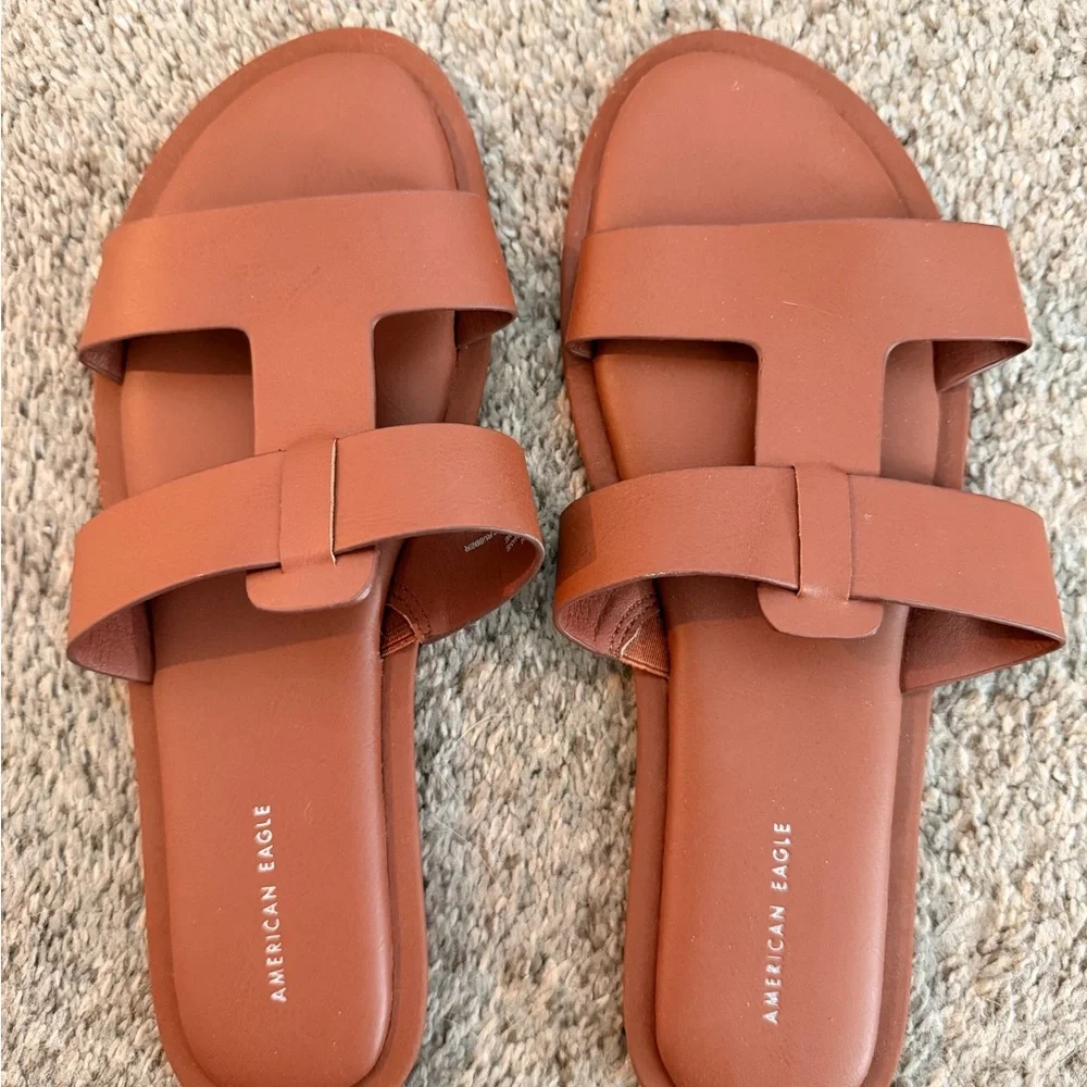 American Eagle Outfitters Brown T-Strap Slide Sandals